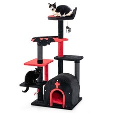 53" Tall Cat Tower 6-Tier Gothic Cat Tree w/ Cat Bed Arch-Shaped Condo Pompom