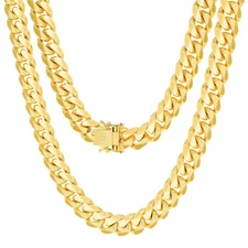 14K Yellow Gold Solid 9mm Mens Miami Cuban Link Chain Necklace Box Clasp 20"