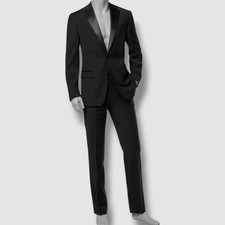 Calvin Klein Men's Black Wool Jacket Pants 2-Piece Tuxedo Suit Size 42L 38W 30L