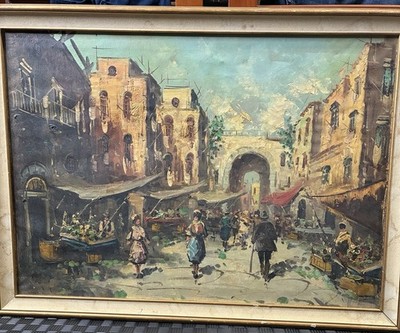 ORIGINAL OIL PAINTING CITY SCENE BY V. MUSCARIELLO SIGNED Italy