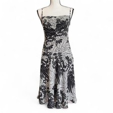 Vintage Y2K BCBG 100 Silk Black and White Floral Midi Spaghetti Strap Dress