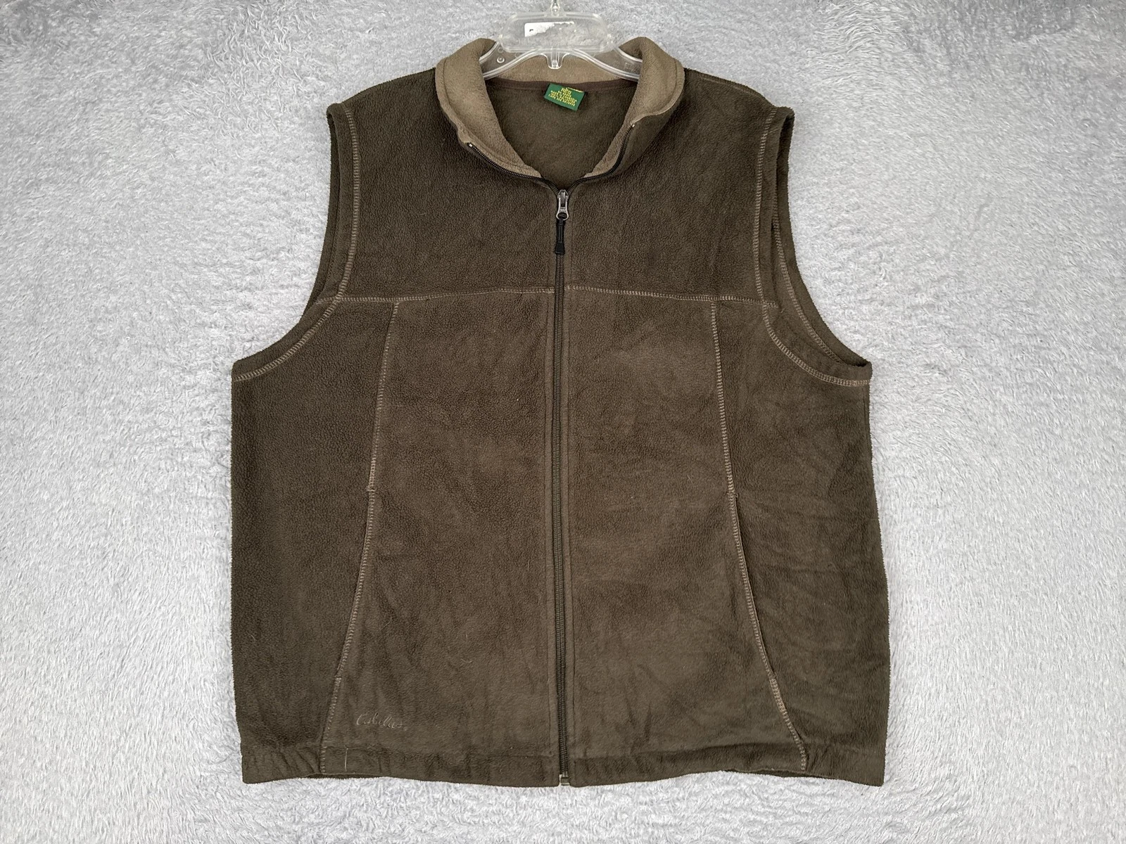 Cabela's Fleece Vest Mens XL Brown Full Zip Pockets Outdoor Hiking Warm Casual
