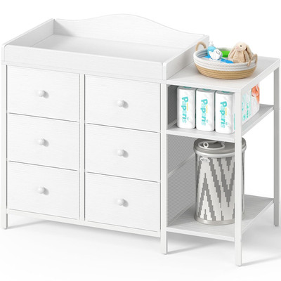 BOLUO Baby Dresser with Changing Table Top, White Changing Table Dresser with 6