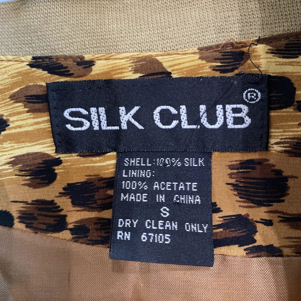 Chaqueta Bomber Vintage Años 90 Seda Estampado Leopardo/Guepardo Talla Pequeña Elegante Lujo Glamour Foto 3 de 4