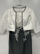 JJ's House Mother of the Bride Dress Suit Steel Grey White Lace Satin US10