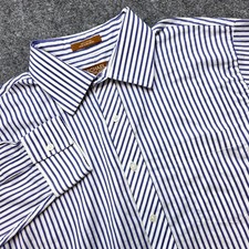 Michael Kors Men's XL 17.5 Blue White Striped Dress Shirt Long Sleeve Button Up