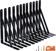 12-Pack 8 Inch Heavy Duty Shelf Brackets, Large Wall Bracket 8 Inch, Black 
