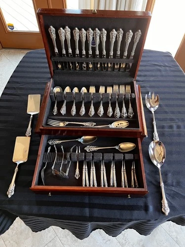 Grande Baroque by Wallace Sterling Silver Flatware Set For 12 Service 74 Pieces