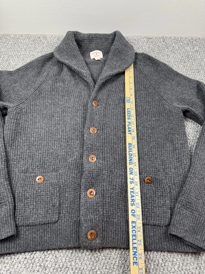Cárdigan suéter Brooks Brothers rojo polar lana de cordero chal cuello para hombre XL gris Foto 3 de 4
