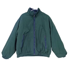 Vintage Eddie Bauer Jacket Mens Large Green Fleece Lined Full Zip Windbreaker