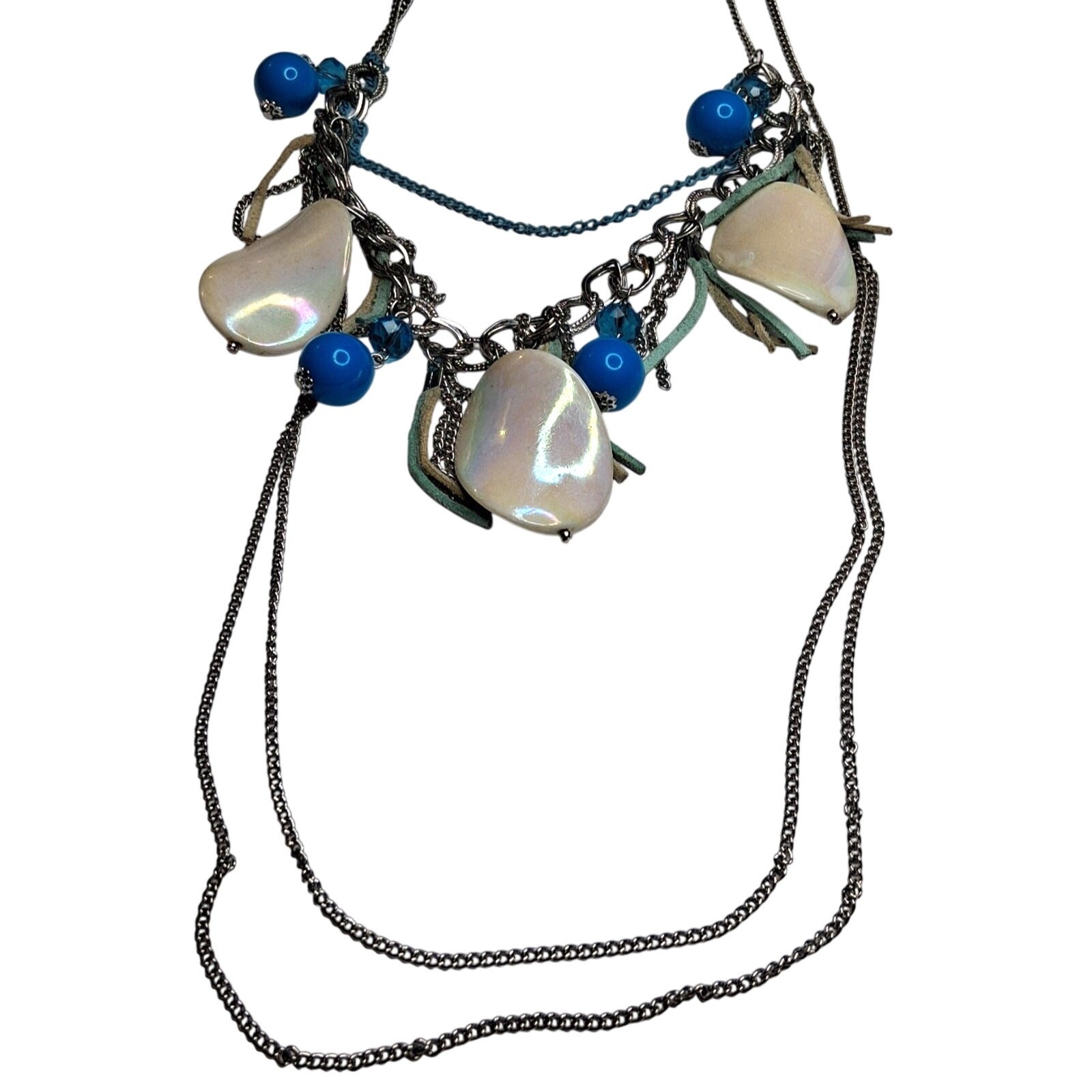 Chunky Multi Layer Blue Bead Statement Necklace I… - image 1