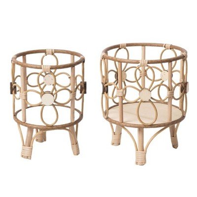 Rattan Flower Shelf Storage Rack Indoor Decorations Flower Pots Stand Balcony