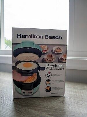 Hamilton Beach Breakfast Sandwich Maker with Egg Cooker Ring, Mini Waffles  Mint