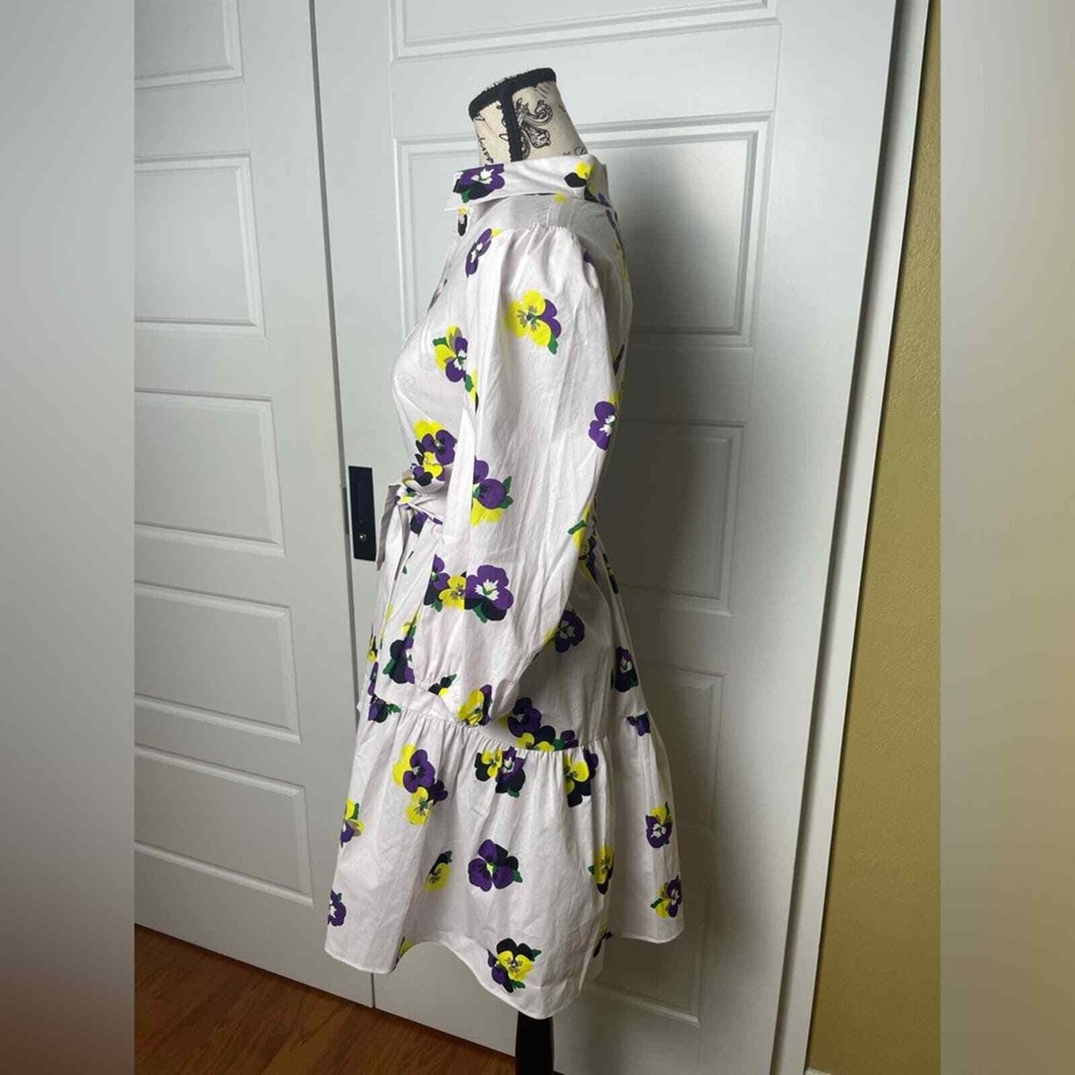 Kate Spade Pansy Toss Floral Printed Tie Waist Shirtdress