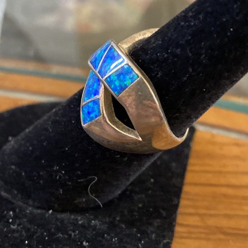 Blau Feueropal Inlay Ring Sterlingsilber 925 Damen Größe 7 - Bild 4 von 6