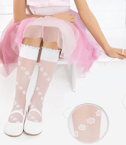Girls Toddler White Sheer Knee High Socks Flower Girl Wedding Formal Party 1-4yr - Picture 2 of 3