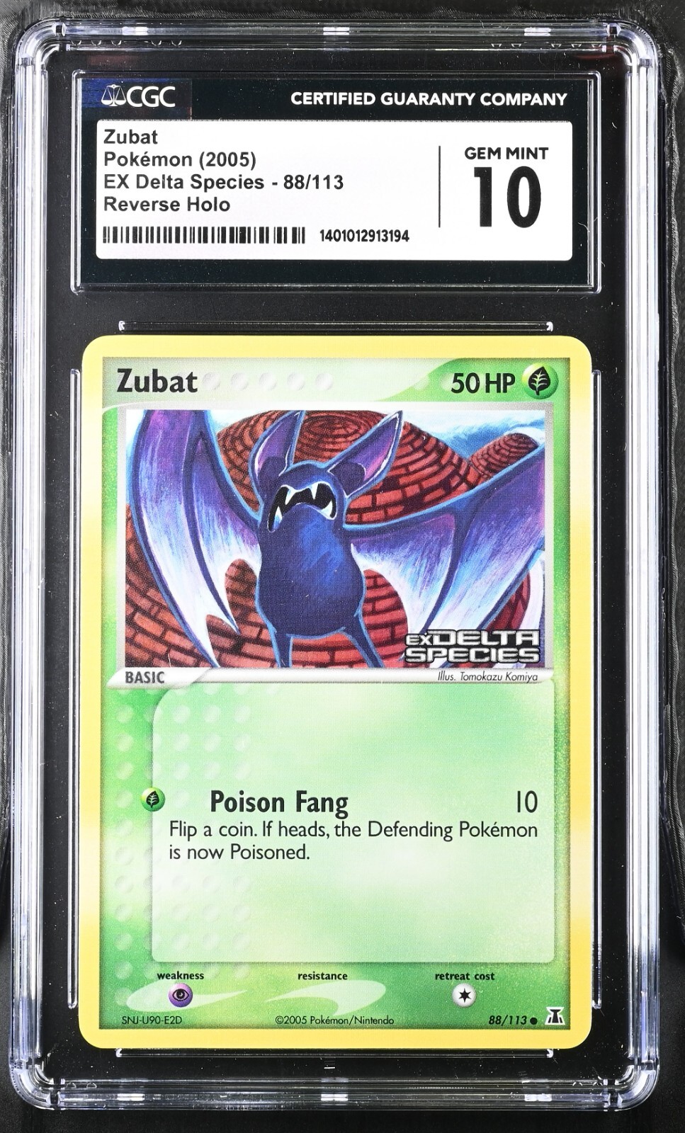 CGC Graded 10 Gem MINT Zubat 88/113 Ex Delta Species  Reverse Holo Pokemon Card
