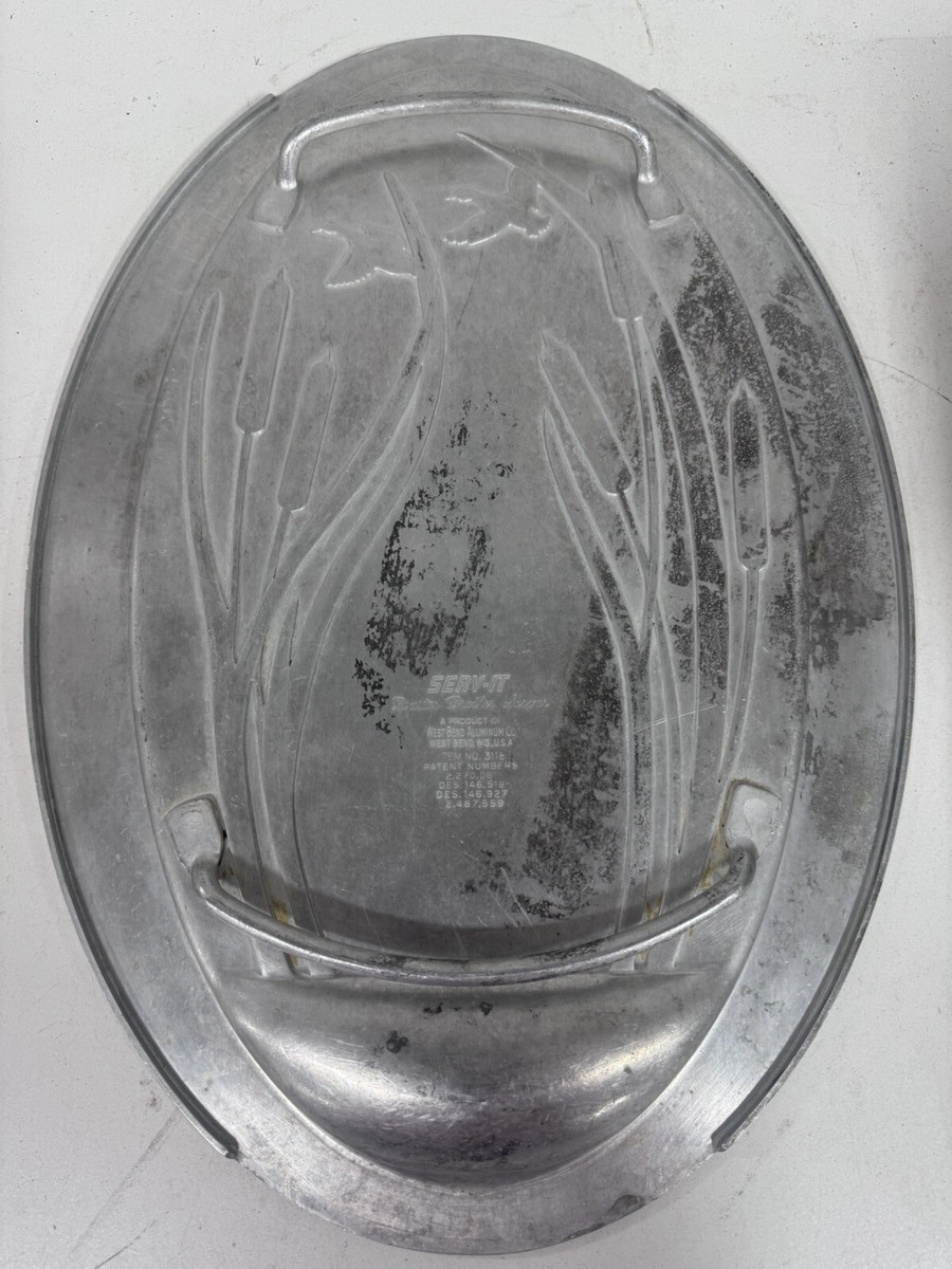 Vintage Aluminum Tray Cattails w/Ducks Serv It Roaster Broiler