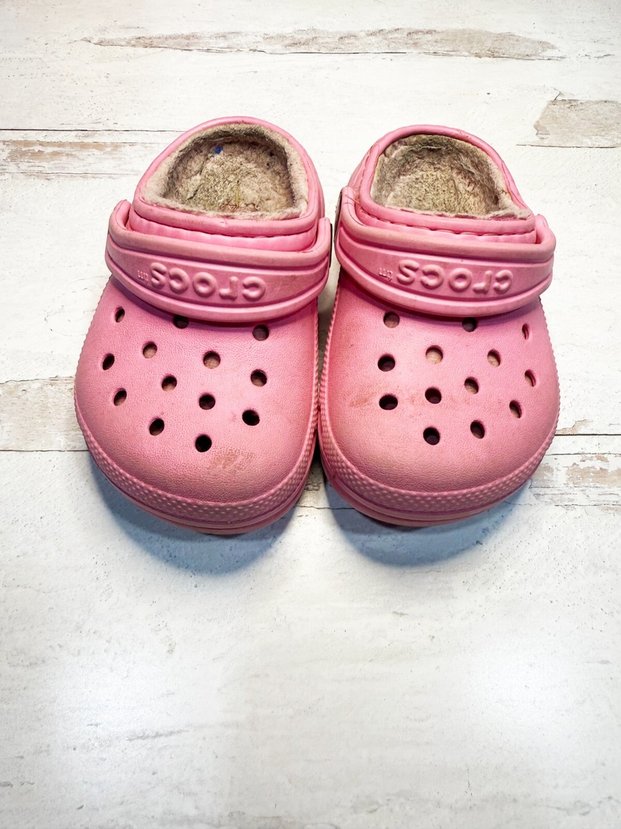 Crocs Classic Fuzz-Lined Slip On Clogs Pink Lemonade Toddler