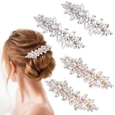4 Pcs Rhinestone Bridal Hair Clips French Barrette Hair Clips Vintage Bridal ...