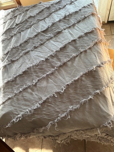 OPALHOUSE Full/Queen Duvet Cover Grey Textured Diagonal Fringe Boho Cottage - Picture 3 of 7
