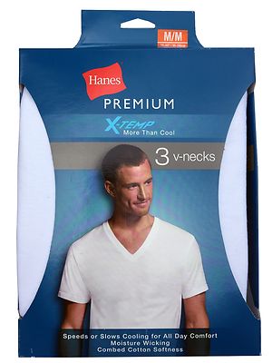 Hanes Premium 9PXTW3 Men's X-TEMP 3 Pack V-necks White T-shirt M,L