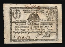 Vatican State 10 PAOLI 1798-1799 ASSIGNATS Roman Republic PAPAL World Currency