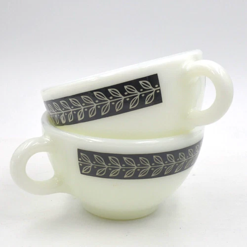 Pyrex Corning Milk Glass Autumn Band Vintage Mug Cup #701 USA Set Of 2