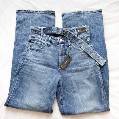 Express Blue Denim High Waisted Cutout D-Ring Belt Wide Leg