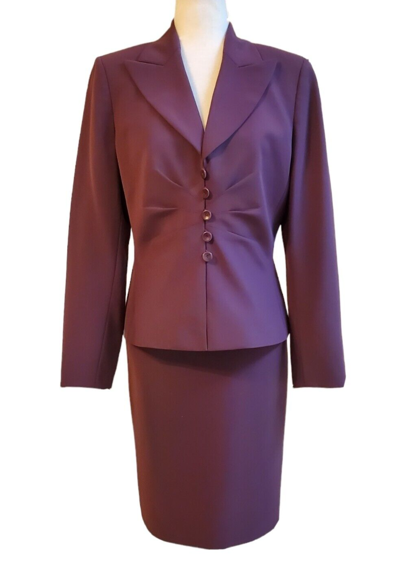 Kasper Petite Women 2PC Plum Purple Polyester Skirt Suit Insert Size 6P