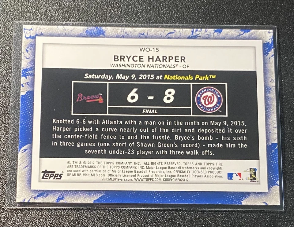 BRYCE HARPER - 2017 Topps Fire - WALK OFF Insert - WO-15 - Nationals - Image 2 of 2