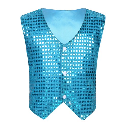Kids Unisex Sparkly Shirt Hip Hop Jazz Disco Dance Jacket Shirt Vest Performance - Picture 156 of 340