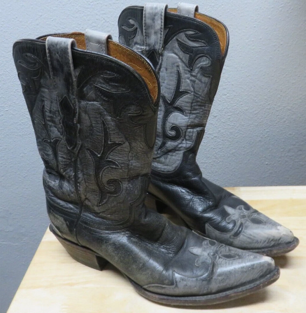 Lucchese Womens DIVA Leather Western Black Gray Boots 7 B Made In USA 11