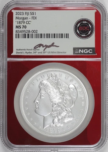 "1879-CC" Morgan Dollar 2023 Fiji 1 oz Silver NGC MS70, Ryder Label [BN002]