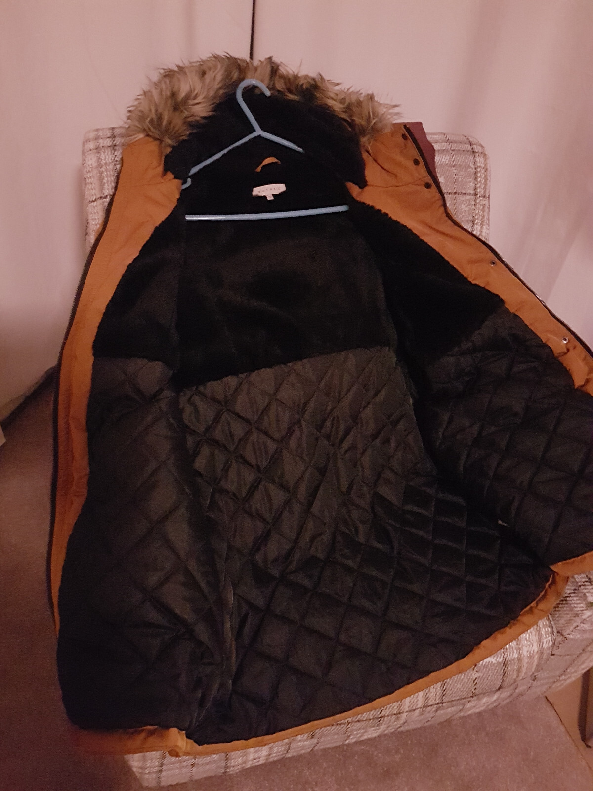 Morrisons Nutmeg Mustard yellow Winter Warm Coat Detachable fur trim on