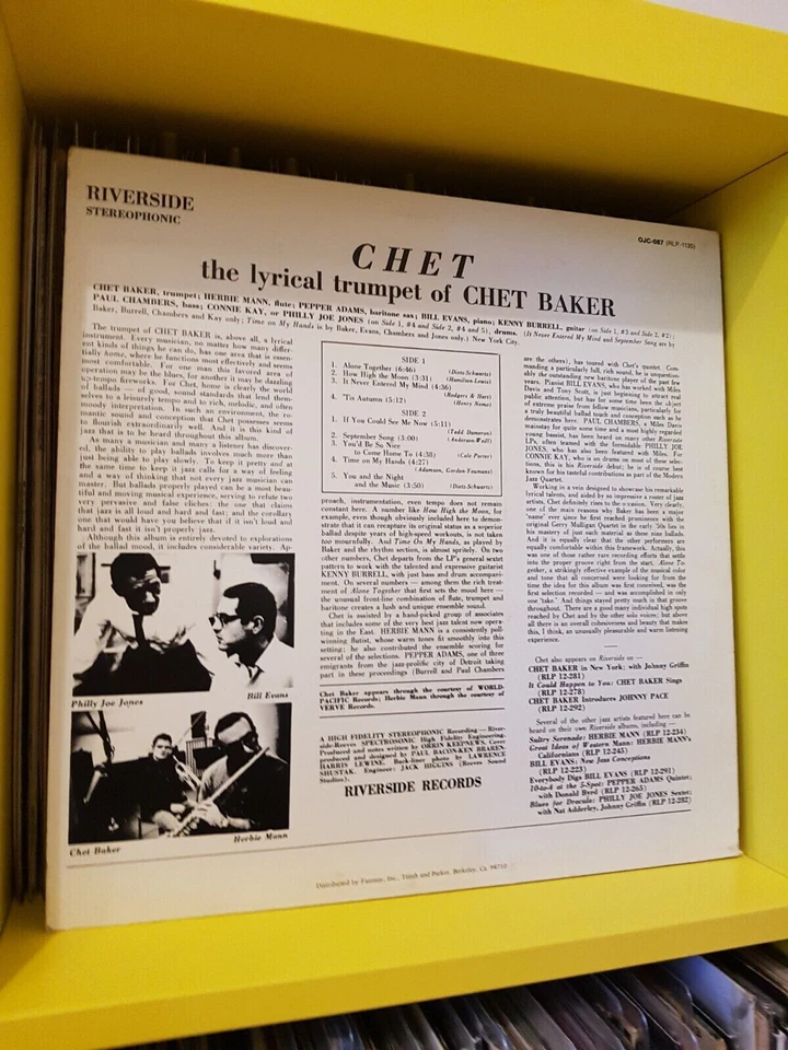 CHET BAKER - CHET VINYL LP 1983 US Press VG+/VG+ Original Jazz Classics Foto 2 de 4