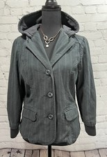 Lux Jacket * Sz L Women’s Dark Striped Hoodie Jacket Button Up Pockets