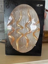 Box of 4 Corkscrew Swirl Icicle Ornaments Gold Satin GUC 2007 Made in USA HobLob