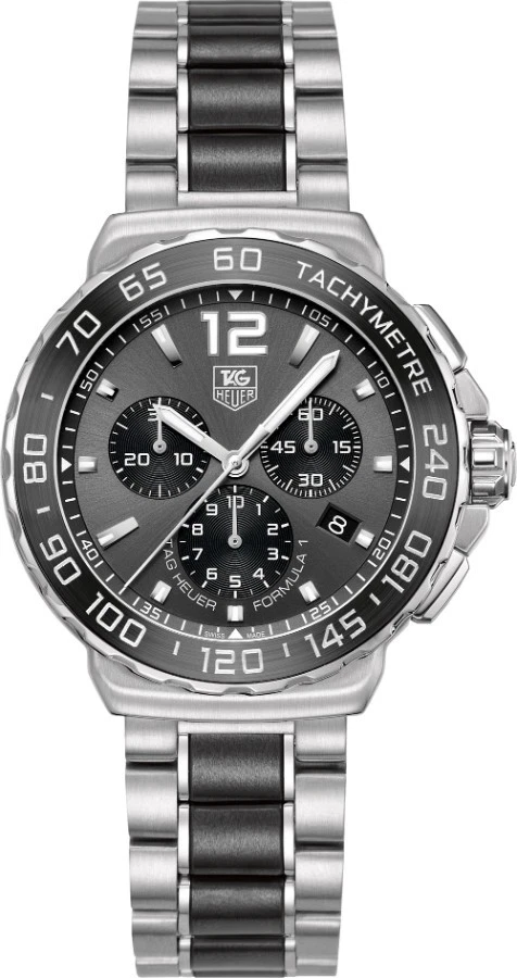 Reloj para hombre Tag Heuer Formula 1 42 mm esfera gris cerámica negra y acero CAU1115
