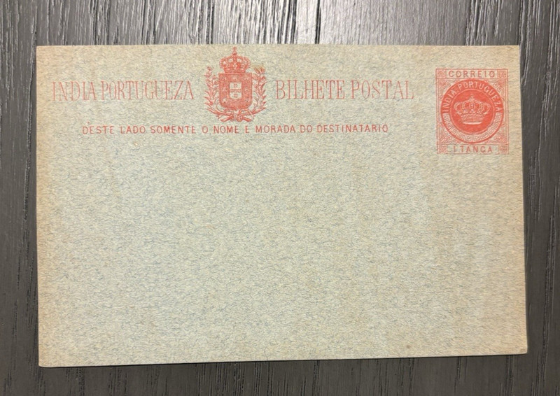 Portuguese India Early Postal Stationery Card 1 Tanga Mint Postcard