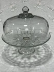 VTG Anchor Hocking Savannah Canfield Glass Cake Stand Pedestal Dome Starburst