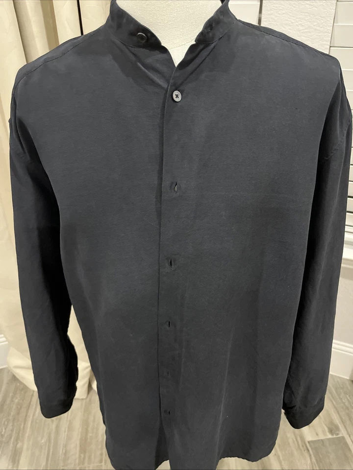 CAMISA NEIMAN MARCUS HOMBRE 100% SEDA NEGRA TALLA XL BUEN ESTADO CUELLO MANDARINA Foto 3 de 4