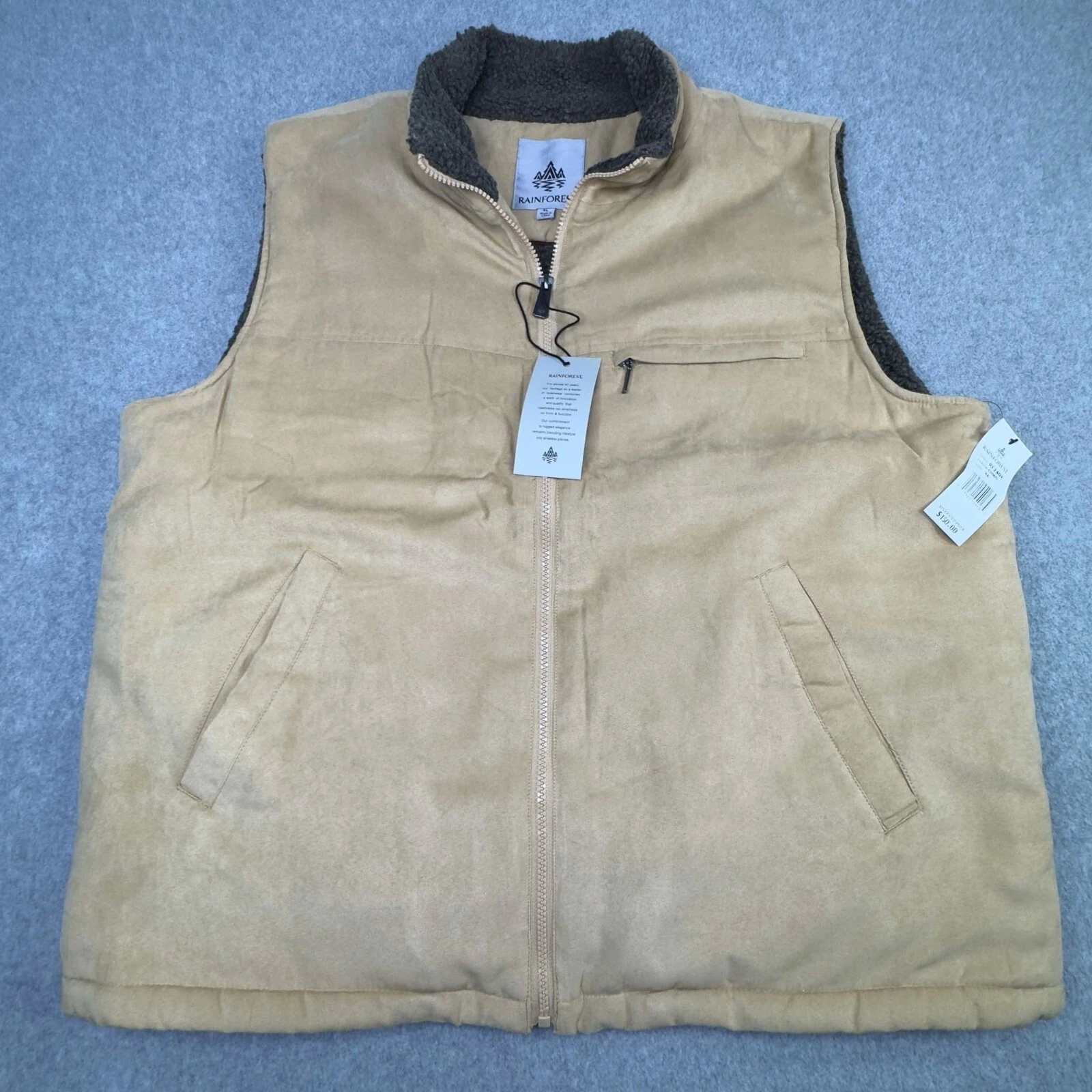 NEW Rainforest Micro Suede Sherpa Lined Vest Tan Men's Size XL Outdoor Chore