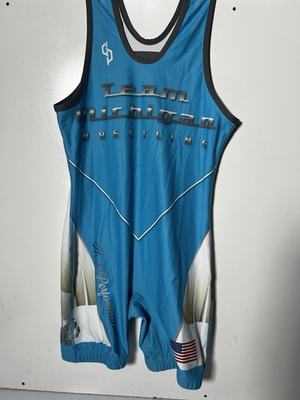 #ad Constant Pressure Blue Team Michigan Wrestling Singlet Size Small $75.00