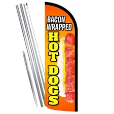 Bacon Wrapped Hot Dogs Premium Windless Feather Flag Bundle (Complete Kit) OR Op