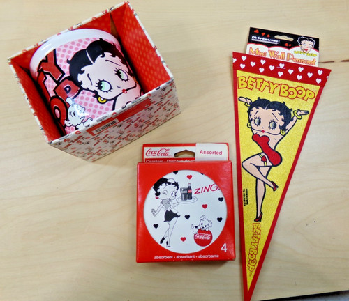 Betty Boop Coca Cola Coasters 14 oz Coffee Mug  & Mini Wall Pennant