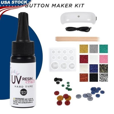 UV Resin Button Maker Kit W/ Light Easy Custom DIY Button Craft Starter New