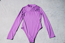 Long Sleeve Purple Ribbed Bodysuit - Small - SZ4 - Fast Shipping