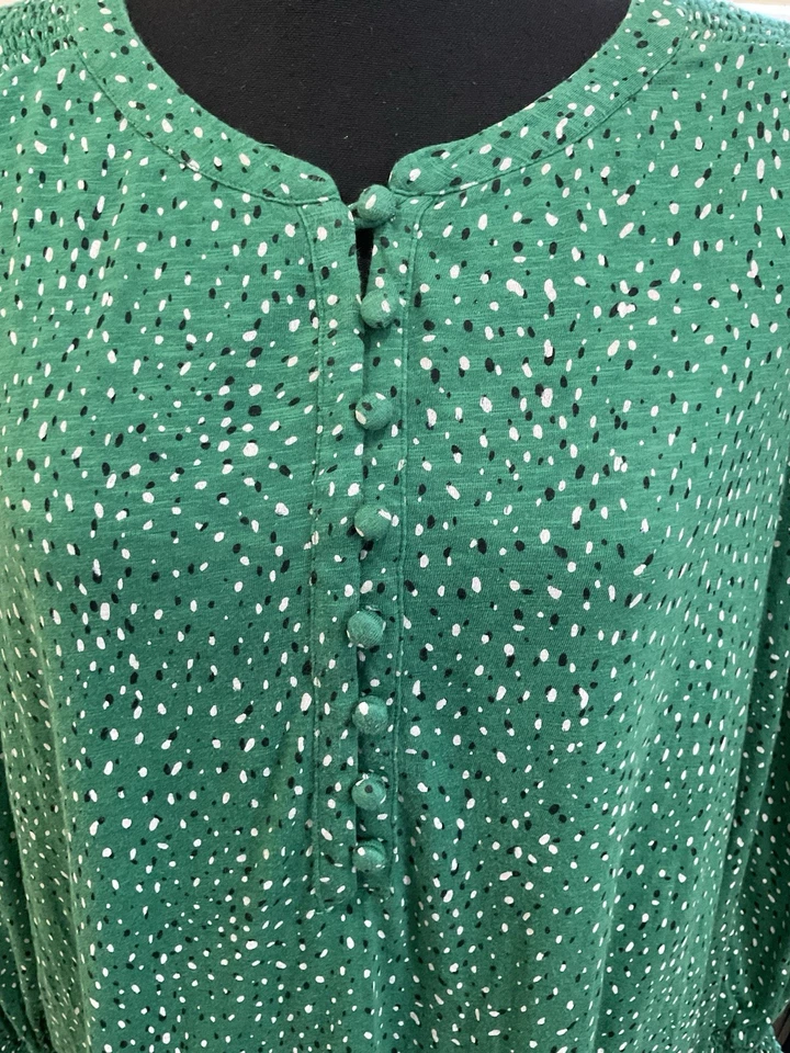 Top J.jill Verde 3/4 Slvs Botones Negro Blanco Lunares XL Elástico En Manga Foto 2 de 4
