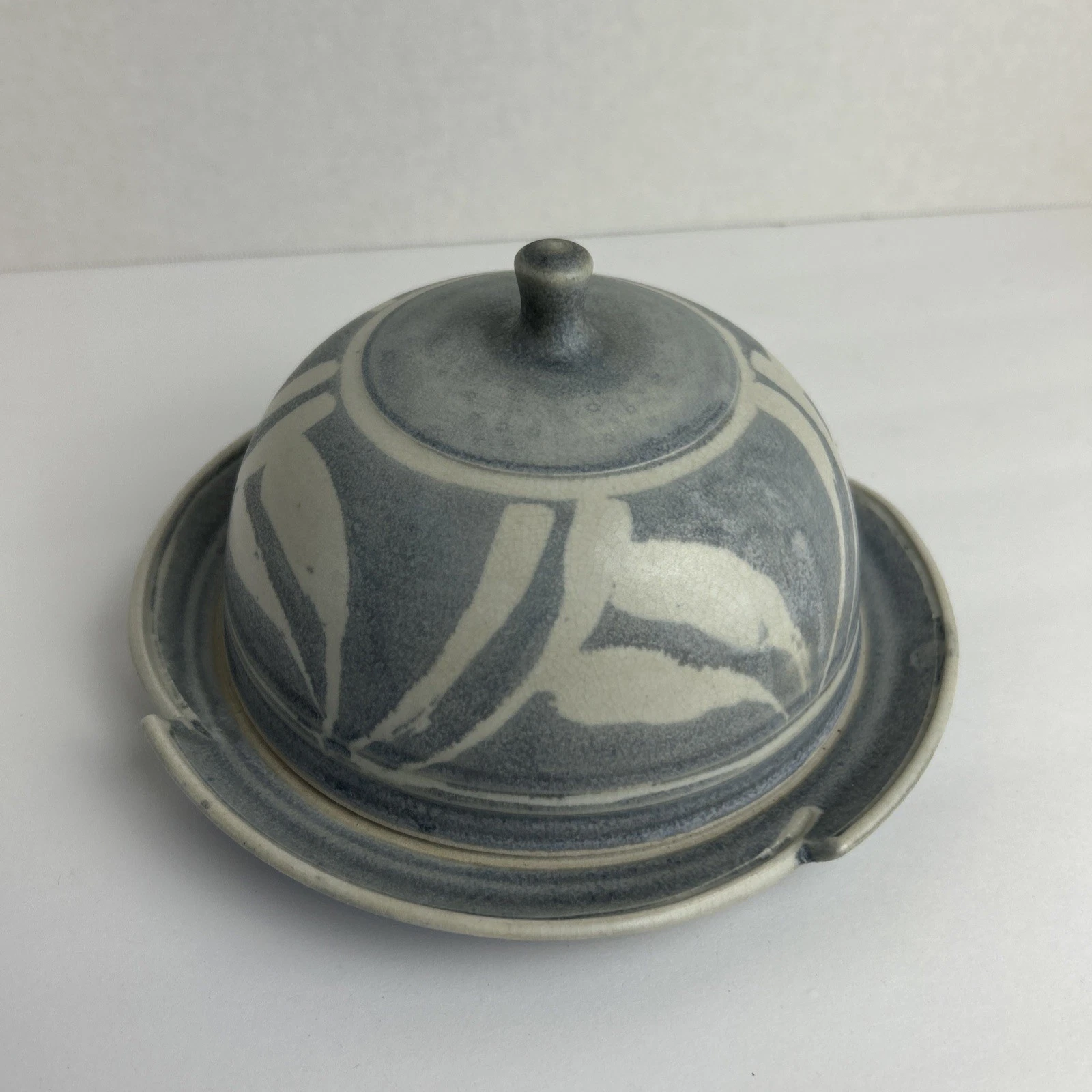 Handmade Pottery Stoneware Butter / Cheese Covered Dish, Signed, 8.25”